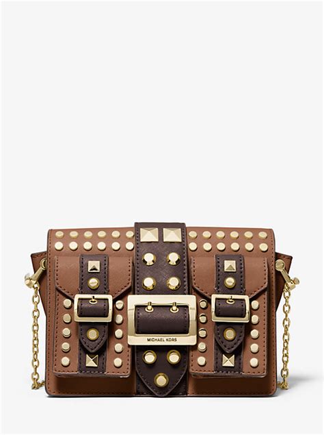 michael kors hayden|Hayden Medium Studded Saffiano Leather Messenger Bag.